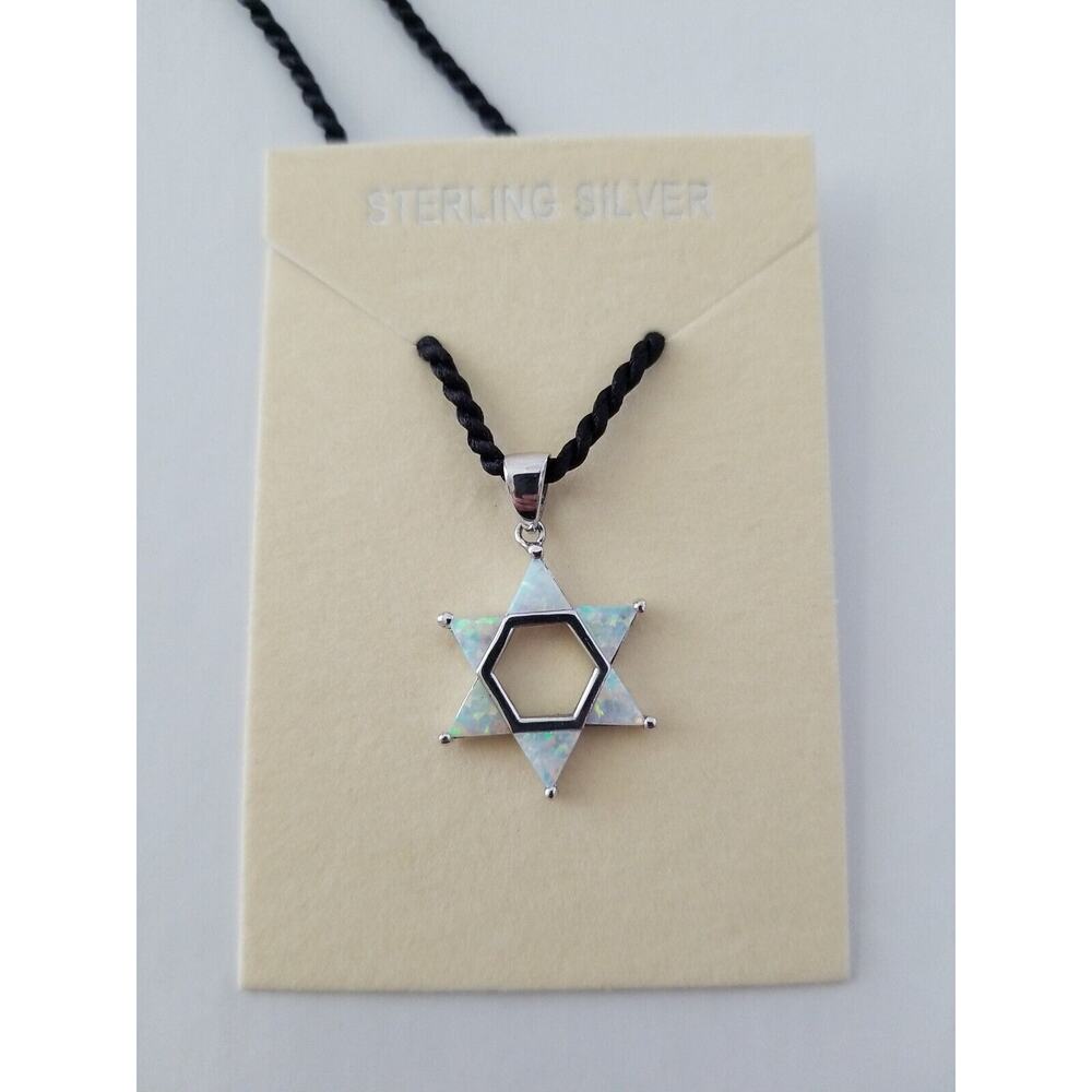 DESIGNER ALEXANDER KALIFANO OPAL INLAY STERLING STAR OF DAVID PENDANT ROPE...